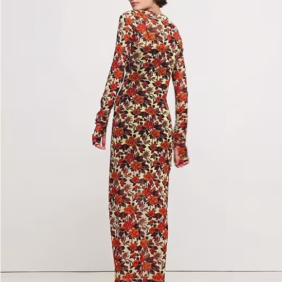 Banana Republic floral printed mesh maxi dress sz medium 8-10 thumbholes - Picture 2 of 11